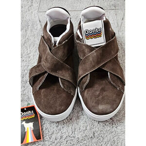 NEW‎ GOATS Kids BROWN Leather Low Crossover Hook-and-loop Sneakers Size 3 Unisex